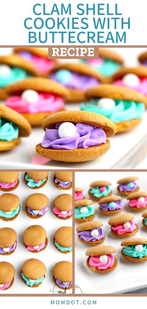 Clam Cookies, Clam Shell Cookies, Shell Cookies, Mermaid Party Food, Hot Chocolate Fudge, Mermaid Cookies, Creative Dessert Recipes, Baking Goods, Kid Desserts