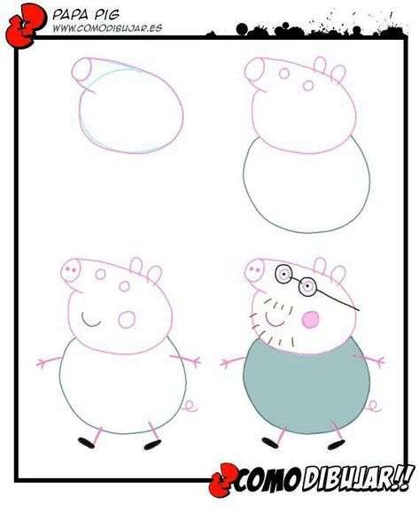 Peppa Pig Drawing, Trin For Trin Tegning, Papa Pig, Easy Disney Drawings, Pig Drawing, Children Sketch, Pepa Pig, Easy Drawings For Kids