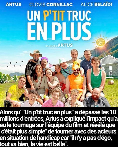 Le tournage de « Un P’tit Truc en Plus » a changé la vie de @artus.officiel 🎬✨. Avec une équipe pleine d’énergie 💥, il a appris à relativiser les petits soucis et à profiter de chaque moment 🙌, jusqu’à la fameuse montée des marches à Cannes 🌟. Le film a désormais dépassé les 10 millions d’entrées 🎉🍿! Source : Sept à Huit #artus #unptittrucenplus #film #handicap #cinema #tournage Nice Movies, Paris Berelc, Black Hawk Down, Disney Musical, Friends Cast, French Cinema, Movies By Genre, Most Popular Movies, Rocky Horror Picture Show