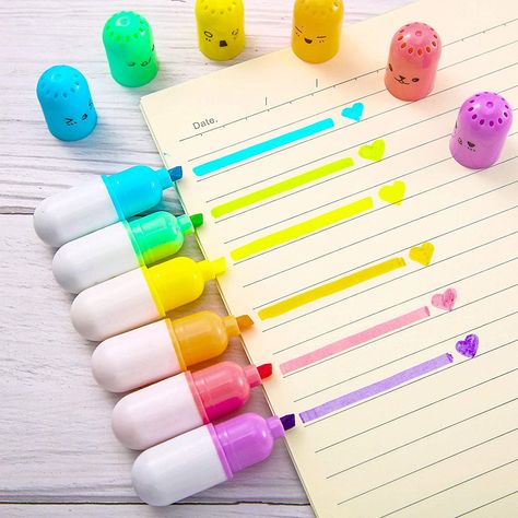 Pens Cute, Stationery Kawaii, Kawaii Pens, Mini Marker, Highlighter Pen, Student Office, Cute Face, Permanent Marker, Marker Pen