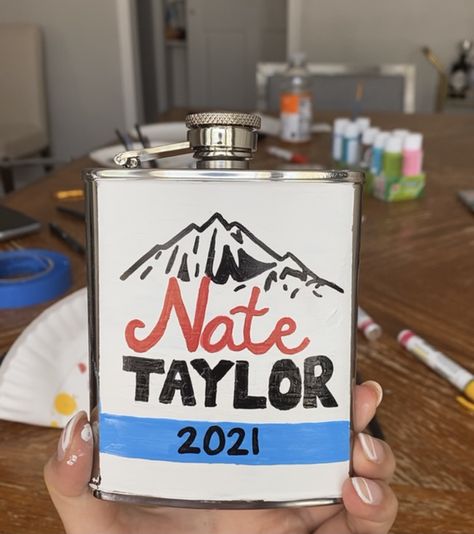 Sigma chi. Fraternity formal flask. Mountains. Coors light. Beer flask. Frat Formal Flask Ideas, Painted Flask Fraternity, Frat Flask Painted, Formal Flask, Flask Painting, Fraternity Flask, Painted Flask, Frat Formal, Kappa Alpha Order