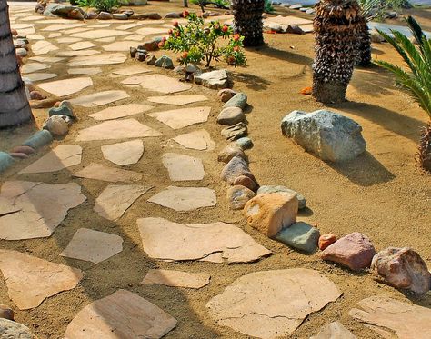 Drought Tolerant Landscape Design, Decomposed Granite Patio, Hardscape Backyard, Desert Backyard, Flagstone Walkway, Rock Border, Walkway Landscaping, Decomposed Granite, Landscaping Simple