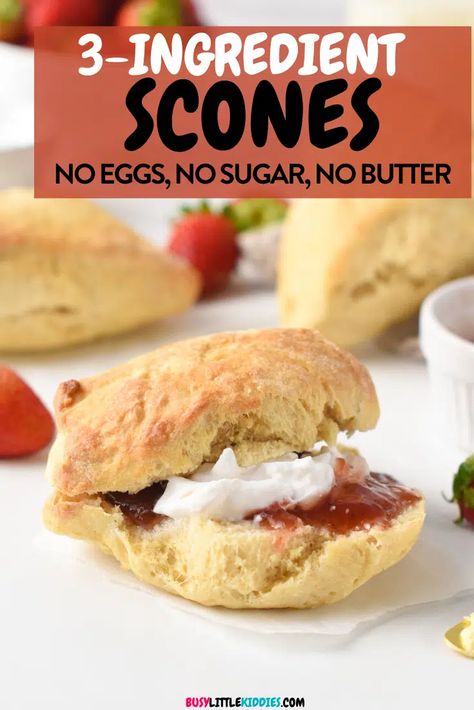 These easy 3 ingredient Scones are made with simple ingredients, no eggs, no butter, no milk. All you need are basic pantry ingredients and 30 minutes to create delicious fluffy scones for breakfast. Scones No Butter, Three Ingredient Scones, Two Ingredient Scones, No Butter Scones, 3 Ingredient Scones Recipe, Easy Scones Recipe 3 Ingredients, 3 Ingredient Scones, Fluffy Scones, Banana Scones