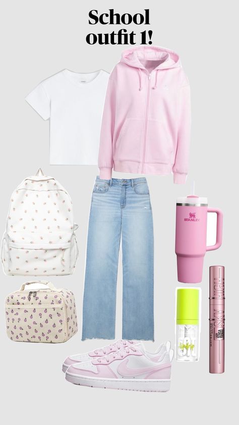 What do y'all think? I don't start school until September 5th! what about you? #preppy #pink #nike #schoolfit #school #makeup #stanley #charlie Cute Pink Back To School Outfits, Preppy School Outfits Strict Dress Code, Preppy Pink Bag For School, Preppy Pink School Bag, 5th Grade Outfits For School, Back To School Outfits 5th Grade Girl Preppy, Everyday School Outfits, September School, September Outfits