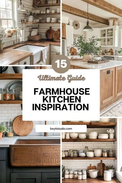 Looking to refresh your kitchen with farmhouse style? Check out these 15 beautiful and practical farmhouse kitchen ideas that blend rustic charm with modern elegance. Add warmth and coziness to your home today! #FarmhouseStyle #KitchenMakeover #HomeDecorIdeas Modern Rustic Farmhouse Kitchen Simple, Joanna Gaines Gristmill Kitchen, Farmhouse Kitchen Theme Ideas, Farmer Kitchen Farmhouse Style, Farmhouse Kitchen Makeover On A Budget, Farmhouse Kitchen Organization Ideas, Farmhouse Kitchens 2024, Modern Rustic Farmhouse Decor, Practical Magic Kitchen Inspiration