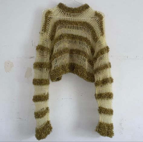 Mohair Mesh Crochet, Mohair Yarn Projects Crochet, Mohair Stripe Sweater, Mohair Yarn Projects, Mohair Crochet Projects, Mohair Sweater Crochet, Knitting Inspiration Fashion, Crochet Mohair Sweater, Mohair Yarn Crochet