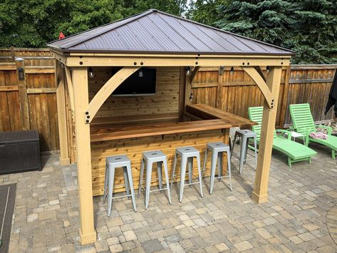 Outdoor Cedar Bar | LumberJocks Woodworking Forum Outdoor Bar Under Gazebo, Outdoor Gazebo Bar Ideas, Outdoor Bar With Roof, Outdoor Bar Set Up, Outdoor Bars Diy, Gazebo Bar Ideas Backyards, Cheap Outdoor Bar Ideas Backyards, Gazebo Bar Ideas, Diy Pool Bar