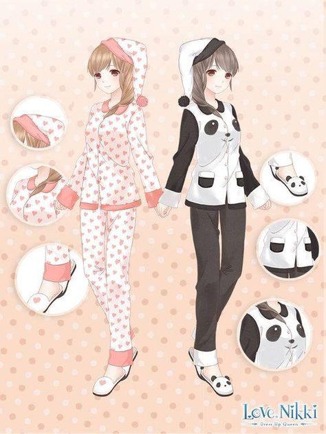 Panda Dreamland | Heart Pajamas Anime Pajamas, Outfit Drawings, Heart Pajamas, Love Nikki, Clothing Sketches, Nikki Love, Anime Sisters, Pajama Outfits, Anime Dress