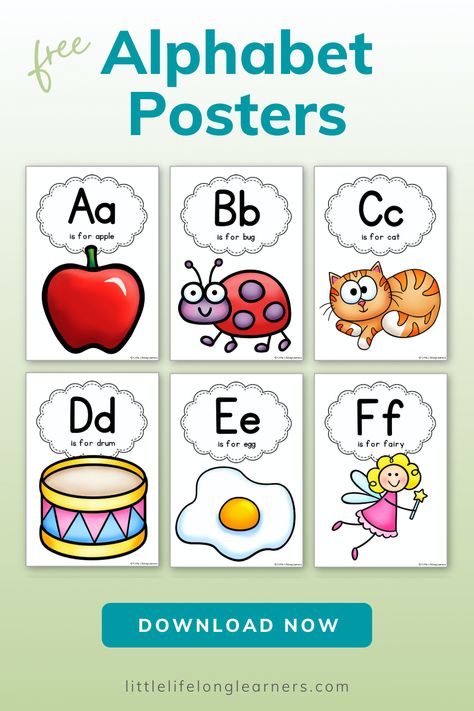 Are you ready to help your preschooler learn their ABCs? Make letter recognition fun and easy with these engaging and colourful alphabet printables! Download your free alphabet posters to create an inviting alphabet display at home or in your classroom. Playfully explore letters and their sounds with your preschooler to develop early literacy and pre-reading skills. Free Alphabet Printables Letters Posters, Free Alphabet Posters, Alphabet Posters For Classroom Free, Abc Poster Printable Free, Alphabet Bulletin Board Ideas, Alphabet Poster Printable Free, Free Alphabet Printables Letters, Alphabet Printables Letters, Alphabet Letters With Pictures