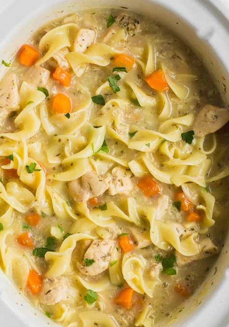 Crock Chicken, Slow Cooker Chicken Noodle Soup, Creamy Chicken Noodle, Chicken Noodle Soup Crock Pot, Slow Cooker Creamy Chicken, Creamy Chicken Noodle Soup, Creamy Chicken Soup, Noodle Recipe, Hearty Chicken