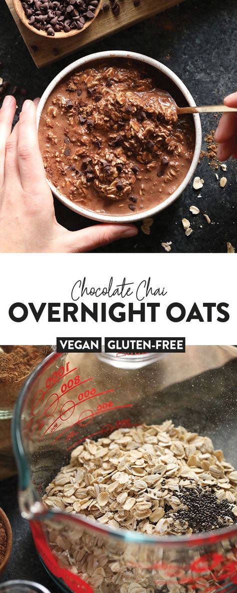 Whip up a batch of overnight oats with this delicious and nutritious Chocolate Chai Vegan Overnight Oats recipe. All the fall flavors you're craving in one scrumptious breakfast. Overnight oats were never more delicious! Overnight Oats Chocolate, Chai Overnight Oats, Breakfast Overnight Oats, Breakfast Overnight, Oats Recipes Breakfast, Overnight Oats In A Jar, Chocolate Chai, Oat Bowls, Chocolate Overnight Oats