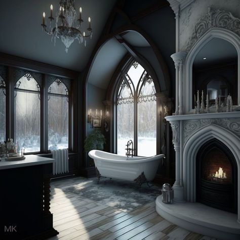 Clawfoot Tub Ideas, Gothic Homes, Goth Houses, Clawfoot Tubs, Gothic Interior, Fantasy Rooms, Tub Ideas, Dark Home Decor, The Addams Family