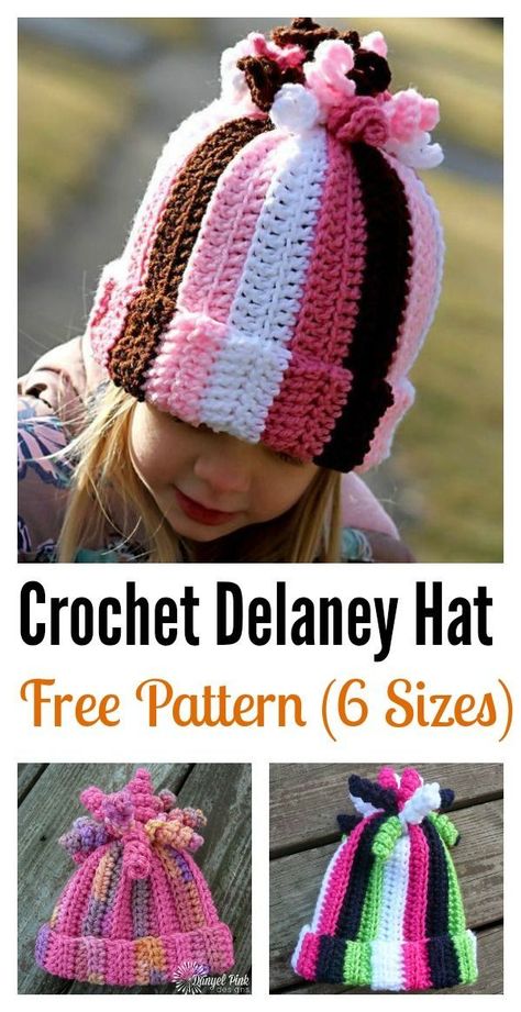 Cute Delaney Hat Free Crochet Pattern Hat Free Crochet Pattern, Pola Topi, Crochet Kids Hats, Baby Hat Patterns, Crochet Hat Free, Bonnet Crochet, Crochet Beanie Hat, Crochet Beanie Pattern, Crochet Hats Free Pattern