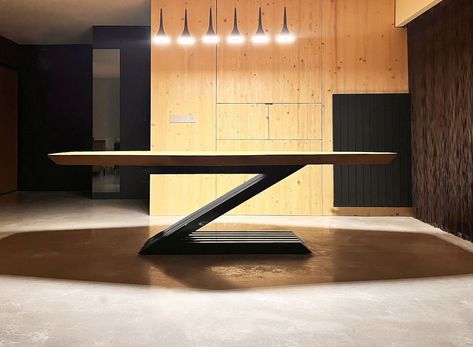 Unique Z Design Massive Chestnut Wood Dining or Office Table - Etsy Australia Metal Legs Dining Table, Table Metal Legs Design, Dining Table Base Ideas, Dining Table Leg Design, Metal Table Legs Ideas, Unique Dining Table Design, Unique Table Legs, Table Legs Ideas, Z Table