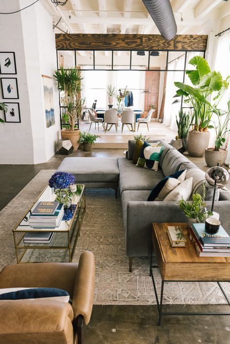 6 Ideas to Steal from ‘Queer Eye’s’ Season 3 Loft in Kansas City: gallery image 16 Industrial Apartment Decor, Apartment Layouts, Elm Furniture, Scandinavian Chic, Loft Apartment Decorating, Havenly Living Room, Room Plants, Grey Couch, City Decor