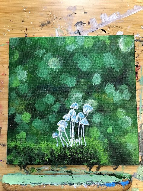 Mushroom Canvas Painting, Mushroom Acrylic Painting, Mushrooms Cottagecore, Mushroom Paintings, Art Mushrooms, Mushroom Canvas, Mushroom Paint, Mini Mushroom, Paint And Sip