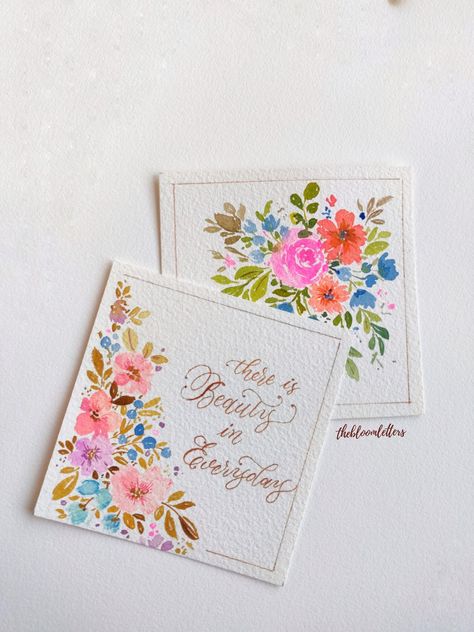 Watercolor Floral Cards, Floral Birthday Cards, Floral Calligraphy, Boarders Designs For Projects, Handmade Greeting Card Designs, Pencil Drawings Of Girls, Textured Watercolor, Creative Bookmarks, Paint Cards