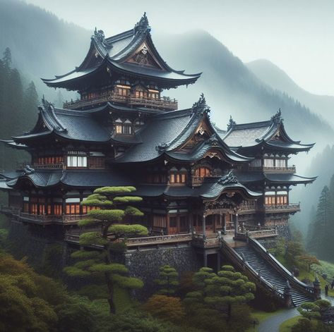 Japanese Compound House, Chinese Mansion Traditional, Japanese Mansion Modern, Japanese Mansion Traditional, Naruto Landscape, Traditional Japanese Mansion, Chinese Architecture Traditional, Chinese Mansion, Japanese Mansion