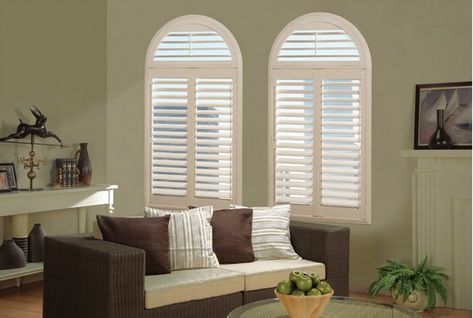 Arched Window Coverings, Diy Blackout Curtains, Arched Window Treatments, Window Shades Blackout, Pleated Blinds, Moon Fabric, White Shutters, Arch Window, White Blackout Curtains