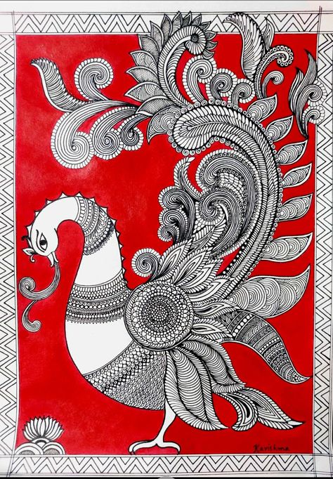 Indian Folk Art: Peacock Kalamkari Art Folk Art Painting Indian Folk Art Painting, Kalamkari Designs Pattern Folk Art, Kalamkari Art Easy, Kalamkari Art Design, Kalamkari Peacock Designs, Kalamkari Art Paintings, Kalamkari Painting Kalamkari Painting Design, Kalamkari Painting Design, Madhubani Art Peacock