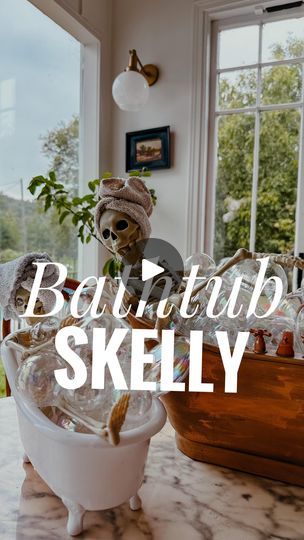 19K views · 19K reactions | Upcycle a toy bathtub from the thrift store as spooky season decor! I see these doll bathtubs all the time. They make such a cute skeleton bathtub. One of my favorite festive DIYs to date! 🛁🫧🎃 | Karlee Gail Bowman | Isaintjames · La Vida Skeleton Bathtub, Office Treats, Fall Desserts Pumpkin, Recetas Halloween, Halloween Office, Spooky Home Decor, Season Decor, Scary Decorations, Cute Skeleton