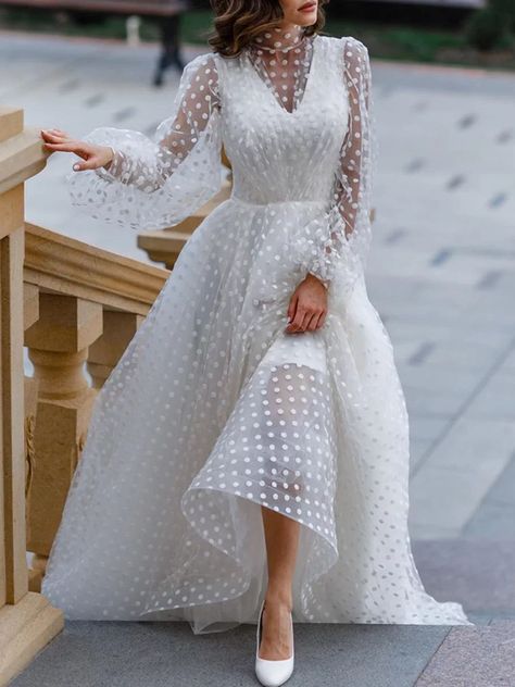 - StyleWe.com Puff Sleeve Wedding Dress, Lace Party Dresses, Elegant Maxi Dress, Evening Dresses For Weddings, Minimalist Dresses, Wedding Dress Sleeves, Polka Dress, Wedding Dresses Romantic, Wedding Weekend