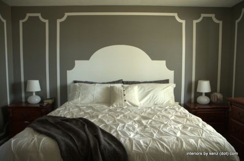 Paint on a headboard instead of buying one. | 11 Off-The-Wall Paint Ideas You'll Want To Try At Home Faux Headboard, Painted Headboard, Headboard Wall, Diy Headboard, Headboard Designs, Bedroom Paint, Master Bedrooms Decor, Wall Paint, Small Bedroom