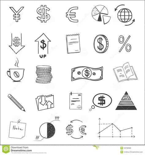 Accounting Drawing Ideas, Economics Drawing, Accounting Wallpaper, Finance Doodle, Money Doodle, Money Paintings, Euro Sign, Finance Icons, Money Icons