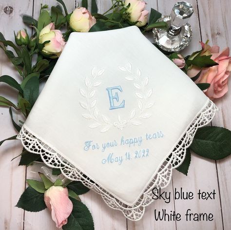 For Your Happy Tears, Handkerchief Embroidered, Bride Something Blue, Wedding Hankerchief, Monogrammed Handkerchiefs, Bridal Handkerchief, Personalized Handkerchief Wedding, Embroidered Handkerchief Wedding, Personalized Handkerchiefs