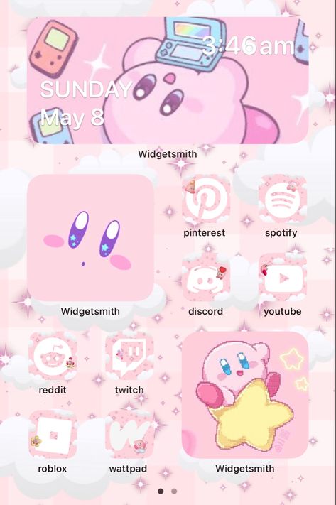 kirby aesthetic home screen Kirby Widgetsmith, Kirby Phone Layout, Kirby Iphone Theme, Kirby Homescreen Layout, Kirby Themed Phone, Kirby Ios, Kirby Lockscreen, Kirby Homescreen, Kirby Widgets