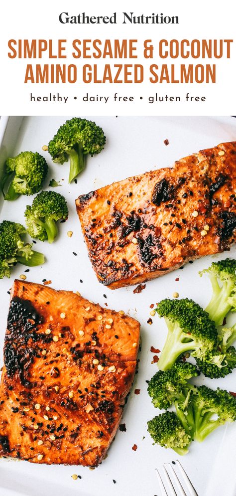 Paleo Salmon Recipes, Anti Inflammation Salmon Recipes, Paleo Salmon Recipes Baked, Aip Salmon Recipes, Coconut Aminos Recipes, Sesame Salmon, Paleo Salmon Marinade, Coconut Aminos, Antiinflammatory Recipe Salmon