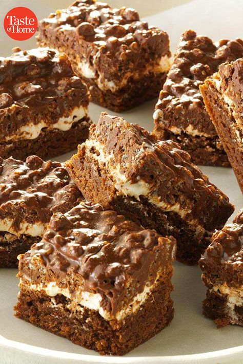 Crunch Brownies, Chocolate Crunch, Baking Cocoa, Marshmallow Creme, Peanut Butter Brownies, Chocolate Marshmallows, Best Brownies, Brownies Recipe, S'mores