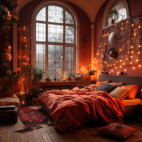 Orange Bedrooms, Cottagecore Bedroom Ideas, Eclectic Room, Future Bedroom Ideas, Camper Interior Design, Apartment Deco, Orange Rooms, Church House, Dream Bedroom Inspiration