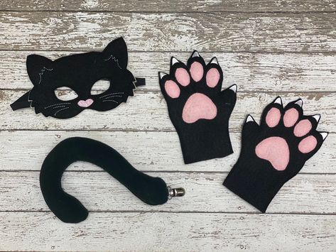 Black Cat Costume Halloween Black Cat Mask Cat Costume Halloween, Cat Mittens, Black Cat Mask, Halloween Cat Costume, Sky Embroidery, Black Cat Costume, Cat Felt, Masks Black, Black Cat Costumes