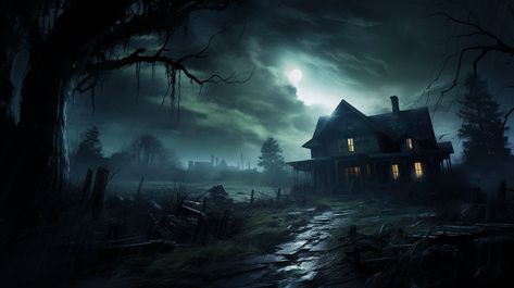 house,horror,night,Creepy Horror Background Dark Landscape, Horror House Background, Creepy Village, Horror Landscape, Flooded House, Old Victorian House, Dark Landscape, Farm Houses, Night Background