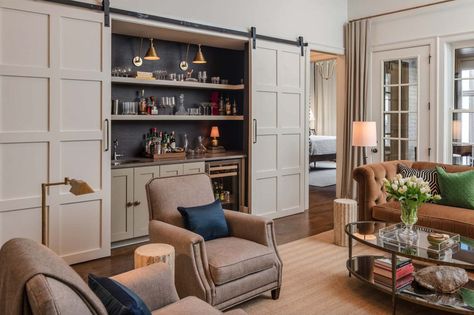 Cape Dutch Style Home-P Shea Design-19-1 Kindesign Interior Sliding Barn Doors, Living Room Bar, Wet Bars, Family Room Design, Interior Barn Doors, Barn Doors Sliding, Wet Bar, Nashville Tennessee, Ideas Home