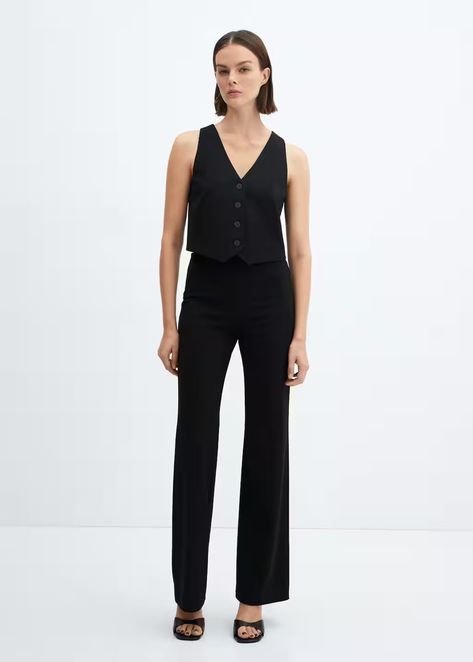 High-waist straight trousers - Women | Mango United Kingdom Mango Trousers, Mango Clothing, Suit Waistcoat, Smart Trousers, Black High Waist, Wool Turtleneck, Straight Trousers, Total Look, Pantalon Large