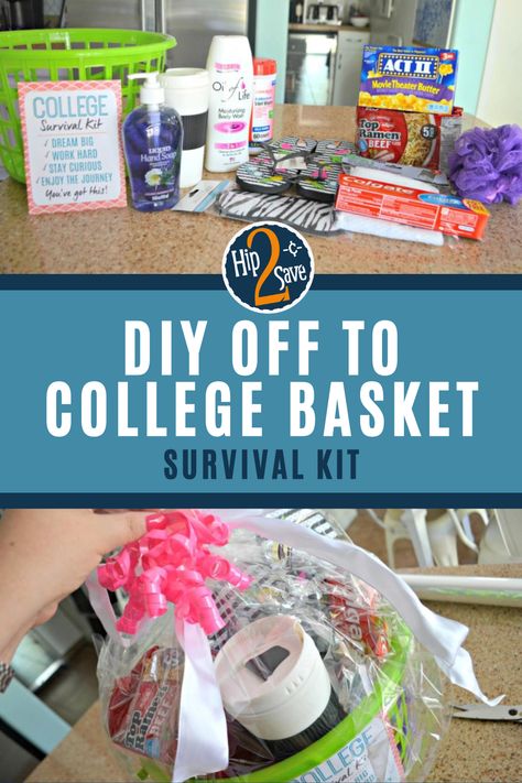 Gift Basket For College Freshman, College Raffle Basket Ideas, College Laundry Basket Gift, Back To College Gift Basket, Off To College Basket, College Basket Ideas, Off To College Gift Ideas, Going To College Gift Ideas, Dorm Gift Basket