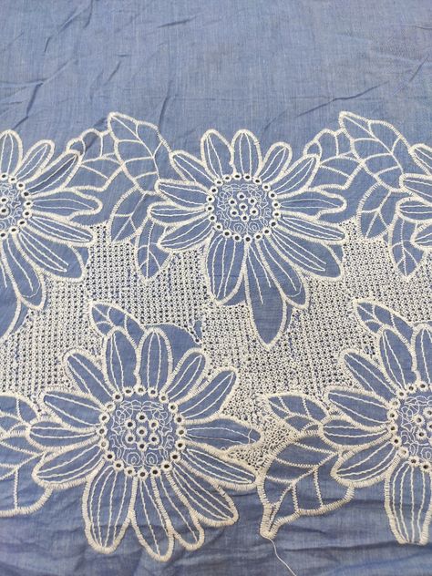 Discover the elegance of Cotton Chambray Embroidery Fabric! 🌸✨ #ChambrayFashion #EmbroideryArt #TextileLove Lace Pattern Design, Embroidery Sketch, Pattern Batik, Motifs Design, Flower Print Pattern, Embroidery Border, Textile Tapestry, Pretty Embroidery, Textile Prints Design