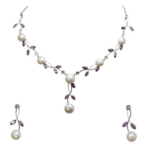 PRICES MAY VARY. Stones: Cubic Zirconia, Rhinestone Crystal and genuine freshwater pearls Stone Color: Clear, purple Type: Necklace Earrings Set/Jewelry set Material: Copper. Siver-tone Size: Necklace: Center part 0.4" x 1.5" wide. Chain is 16.5"--18.5" in length (Please make sure the chain is not too short for you). Earrings: pierced style(posts are made with sterling silver, safe for Sensitive Ears. If the posts bent Please adjust it straight back and that will be fine.) 0.5" long and 1" wide. Purple Jewelry Set, Light Purple Dress, Center Part, Purple Jewelry, Set Jewelry, Floral Necklace, Bridal Necklace, Gorgeous Necklaces, Necklace Earring Set