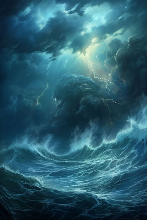 Experience the tumultuous symphony of stormy waves entangled with the ocean, painting a vivid portrait of nature's relentless energy and captivating drama. Stormy Waves, Sun