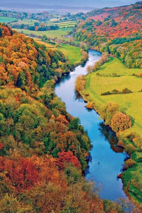 Autumn colour in the Wye Valley, seen from Symonds Yat Rock Autumn Song, Wye Valley, Angel Of The Morning, British Landscape, England Countryside, Forest Of Dean, Jewellery Packaging, Leaf Peeping, Brecon Beacons