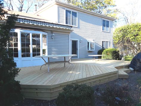 Low Decks Without Railings, Deck With No Railing, Deck Without Railing Ideas, Decks Without Railings, Deck Without Railing, Wood Decks, 3 Season Room, Low Deck, Lake Houses Exterior