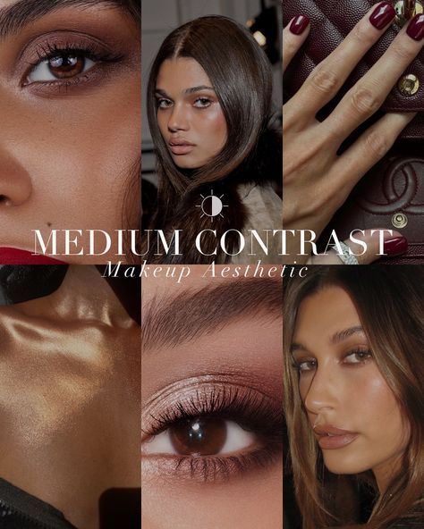 Did you know your contrast levels impact which makeup is most harmonious for your features? 🖤 . #coloranalysismakeup #coloranalysis #coloranalyst #colouranalysis #makeupaesthetic Makeup Color Palette, Contrast Makeup, Deep Autumn Makeup, Flattering Makeup, Makeup Collage, Warm Makeup, Seasonal Makeup, Skin Undertones, Colour Analysis