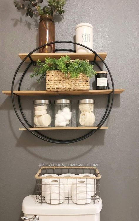 Circle Shelf Bathroom, Bedroom Assessories, Bathroom Assessories, Florida Home Decorating, Circle Shelf, Shelves Over Toilet, Bathroom Shelves Over Toilet, Bathroom Decor Themes, Bathroom Shelf Decor