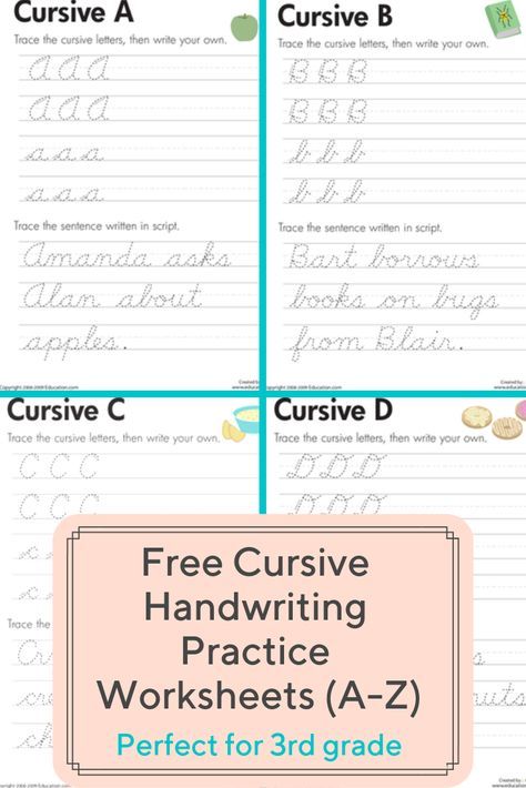 Practice cursive letters A-Z with free cursive handwriting worksheets. These are handy for giving kids a quick refresher on tricky letters. #penmanship #cursive #writing #elementary #educationdotcom Penmanship Cursive, Cursive Handwriting Practice Worksheets, Practice Cursive, Teaching Cursive Writing, Writing Elementary, Penmanship Practice, Cursive Worksheets, Cursive Handwriting Worksheets, Learn Handwriting