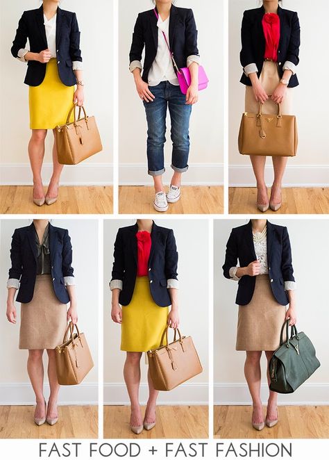 Fast Food & Fast Fashion | a personal style blog: 30 Outfits in a Bag: Navy Blazer Navy Blazer Outfit Women, Navy Blazer Women, Navy Blazer Outfits, Mode Ab 50, How To Wear Blazers, Food Fast, Blazer Outfits For Women, Blazer Casual, 30 Outfits