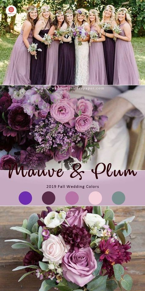 Bridesmaid Dresses Garden, Plum Wedding Colors, Plum Bridesmaid, Plum Bridesmaid Dresses, Wedding Color Pallet, Plum Wedding, Mauve Wedding, Purple Wedding Theme, Wedding Colors Purple