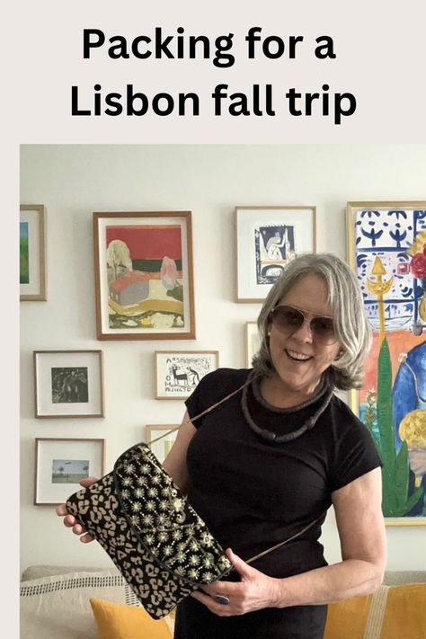 photo of a woman holding a bag in front of paintings Portugal Packing List, Lisbon Falls, Fall Travel, Portugal Travel, Now What, What To Pack, Keep It Simple, In The Fall, Packing Tips