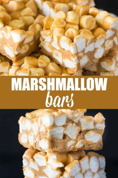 Peanut Butter Marshmallow Bars, Marshmallow Dessert Recipes, Peanut Butter Marshmallow Squares, Butterscotch Bars, Marshmallow Desserts, Marshmallow Bars, Xmas Desserts, Peanut Butter Marshmallow, Marshmallow Treats